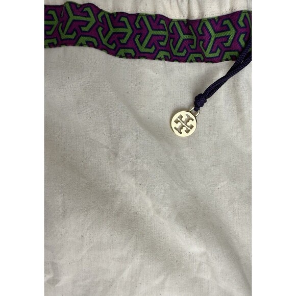Tory Burch Drawstring Small Dust Bag 13.5"x13" Cream Purple Logo Authentic - Picture 3 of 3